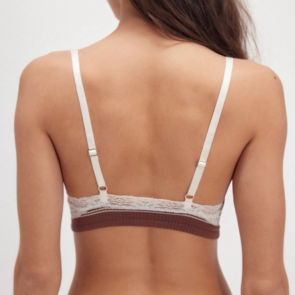 FREE PEOPLE GiGi Seamless Striped Bra Umber Earth Brown White Bohemian Size XS/S - Picture 5 of 16